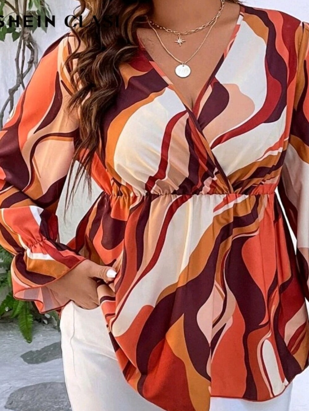 Women's Abstract Wrap Blouse in Rust Multi